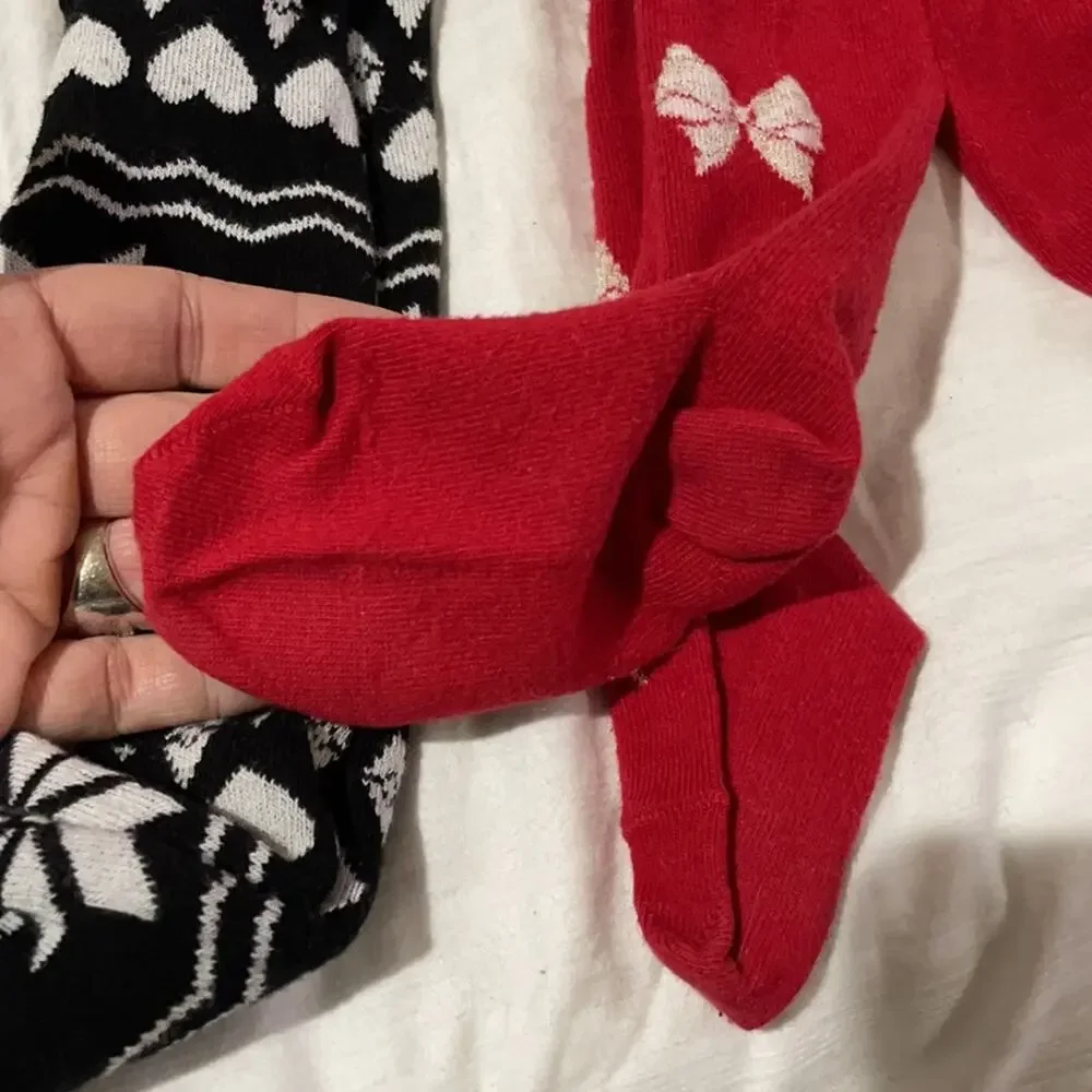 Hanna Andersson 90/100 3-4 footed tights black nwot and red worn once euc